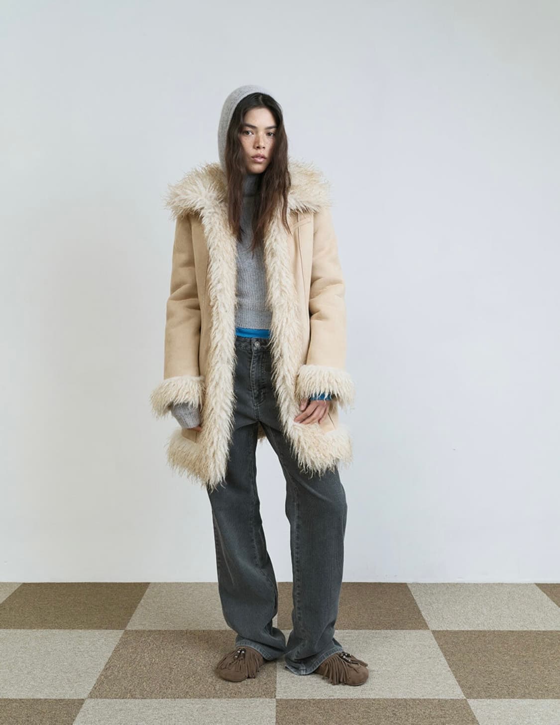 레이브 롱헤어 리버시블 무스탕 베이지 상품이미지2