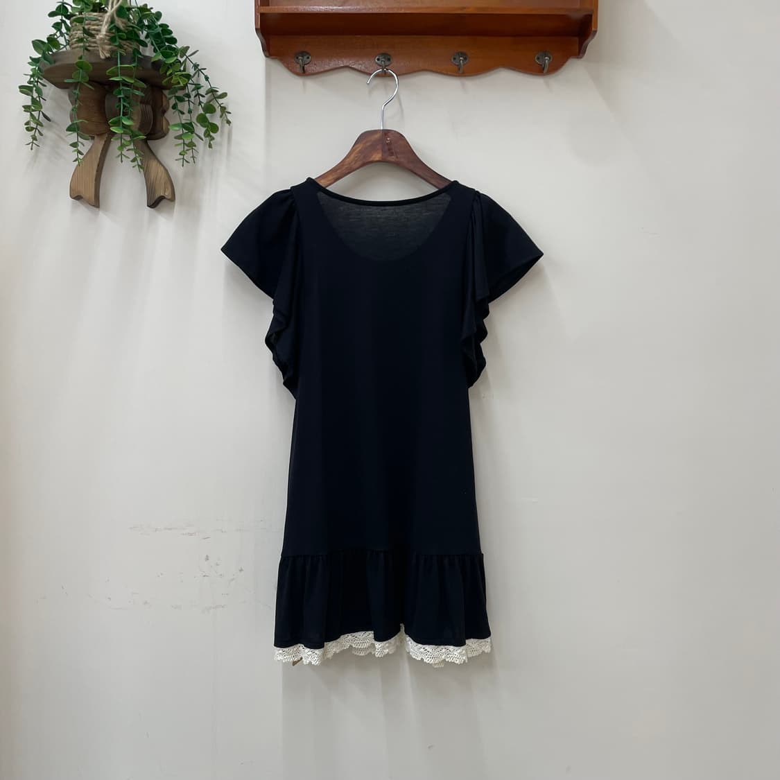 로맨틱 라떼 케미컹 레이스 반팔 블랙 원피스 상품이미지2