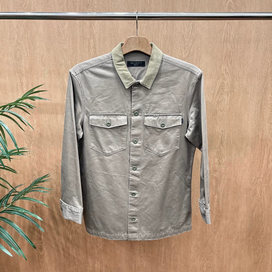 올세인츠 클래식 코튼 워크 셔츠 자켓 코듀로이 카라 디테일 카키 베이지 상품이미지1