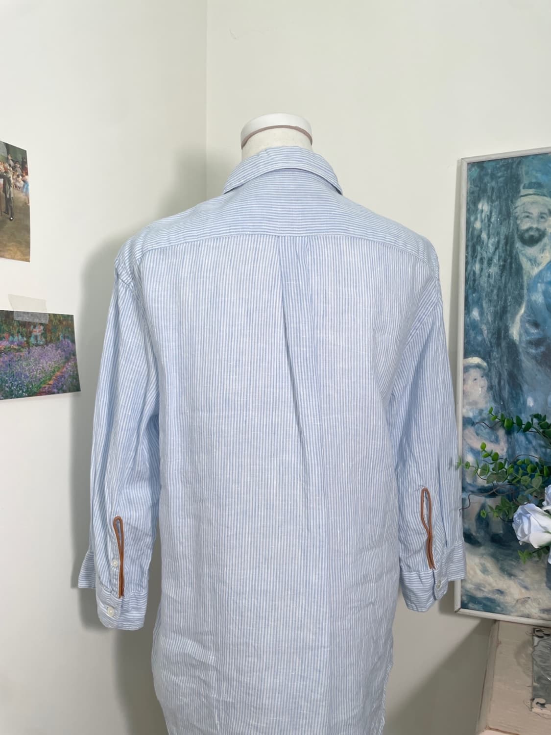 sky blue stripe 100%linen leather point 상품이미지4