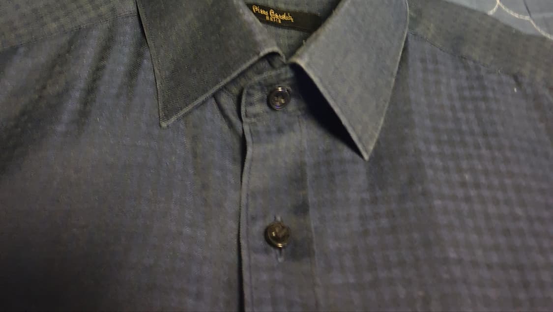 (빈티지) 피에르가르뎅 파리 리넨 마이크로체크 긴팔셔츠 네이비 (100) 상품이미지3