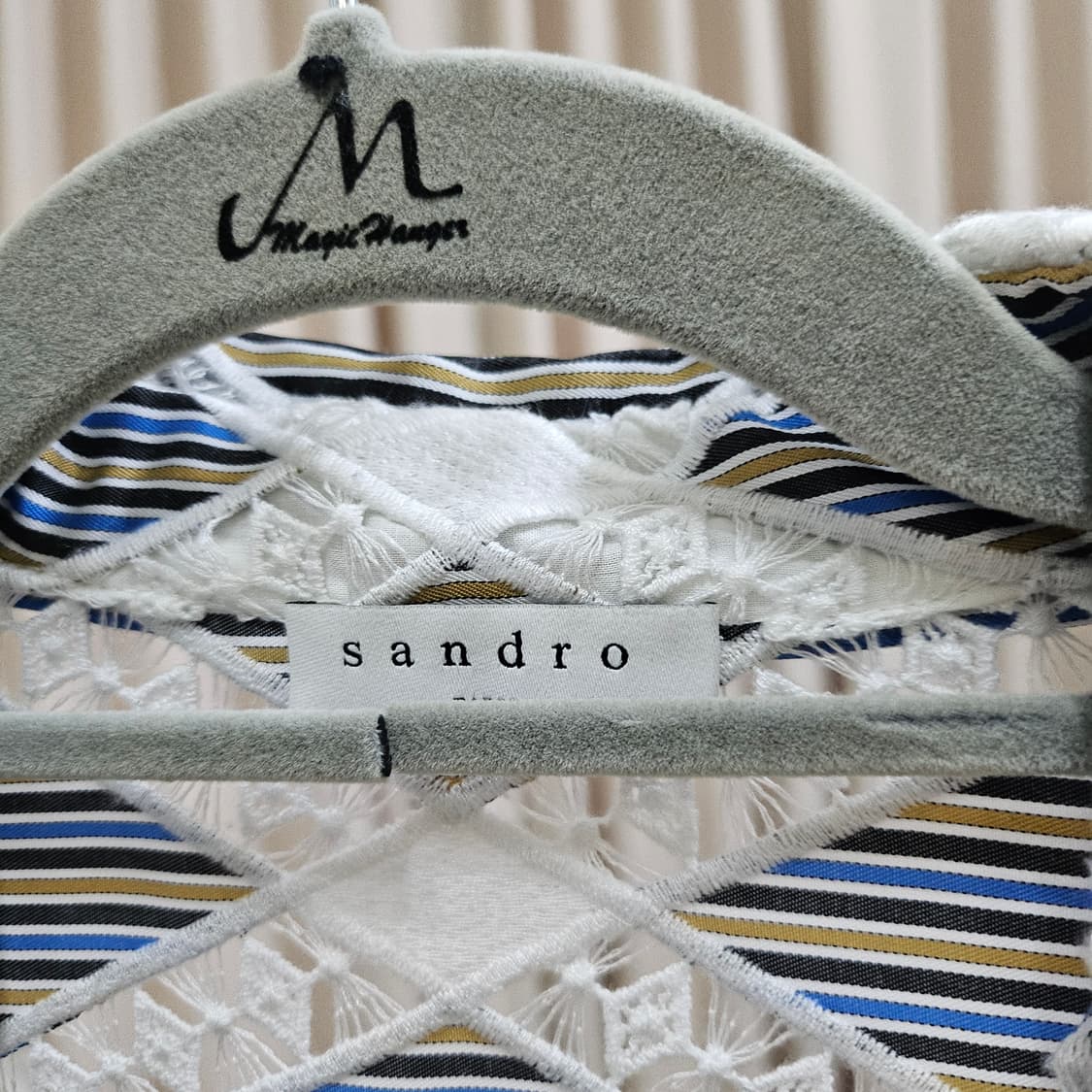 산드로 블루/화이트 스트라이프 코튼/레이스 셔츠 드레스 상품이미지9