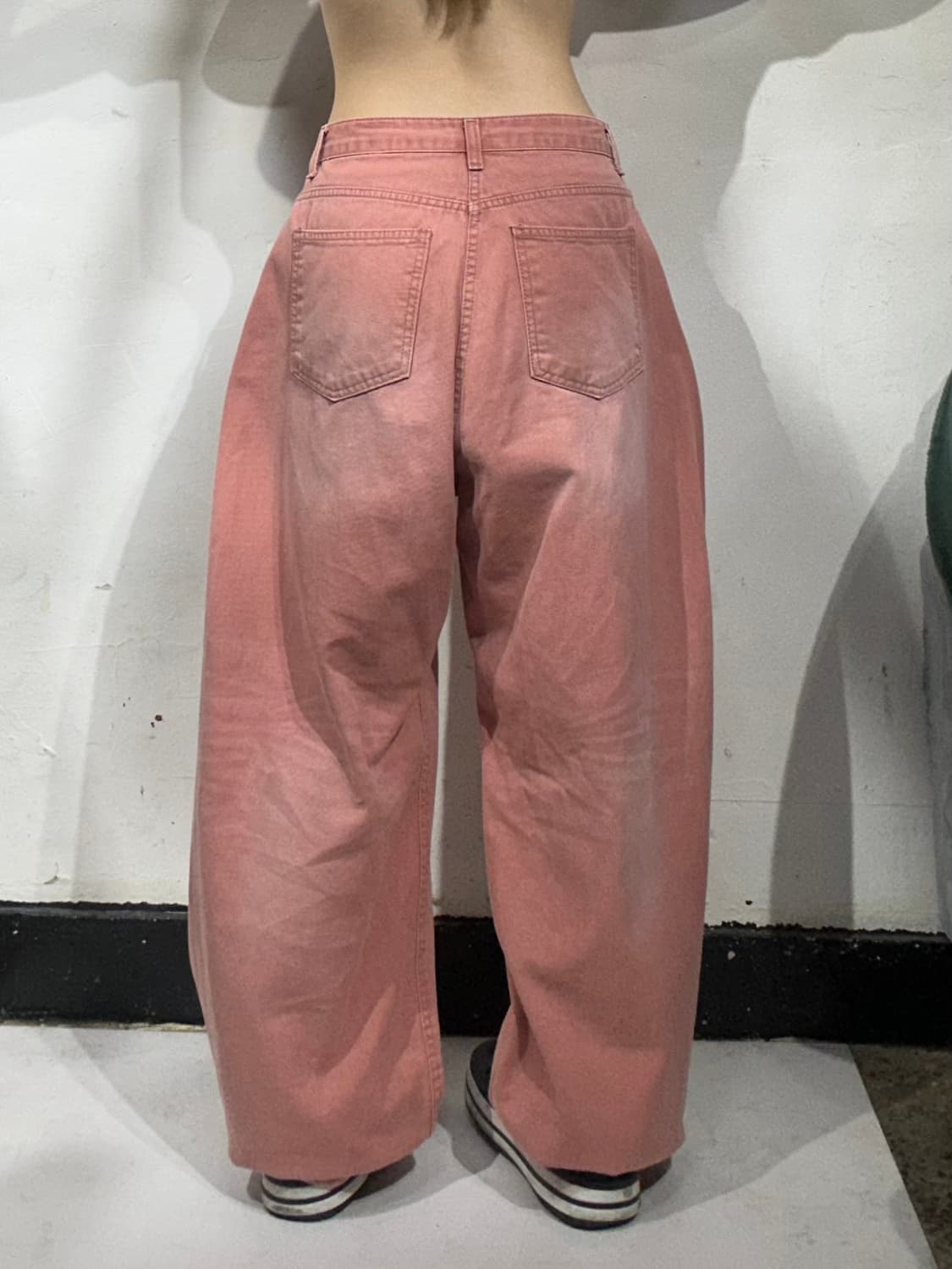 빈티지 Lab 핑크 와이드 데님 팬츠 벌룬 청바지 S 상품이미지3