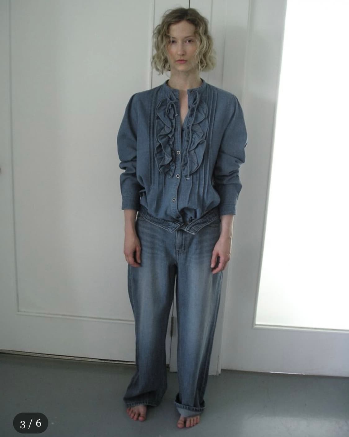 Eonts 에옹쓰 데님 프릴 블라우스 상품이미지2