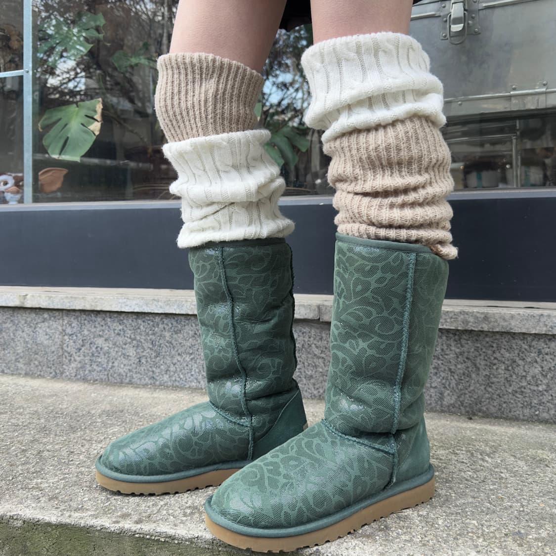 00s Y2K 레어 그린 아이비 스웨이드 어그 부츠 상품이미지1