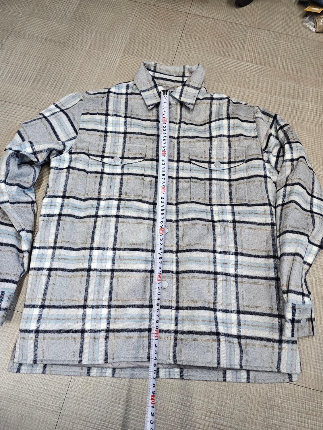 플랙 PLAC 퀄팅 누빔 패딩 체크셔츠 자켓 그레이 상품이미지1