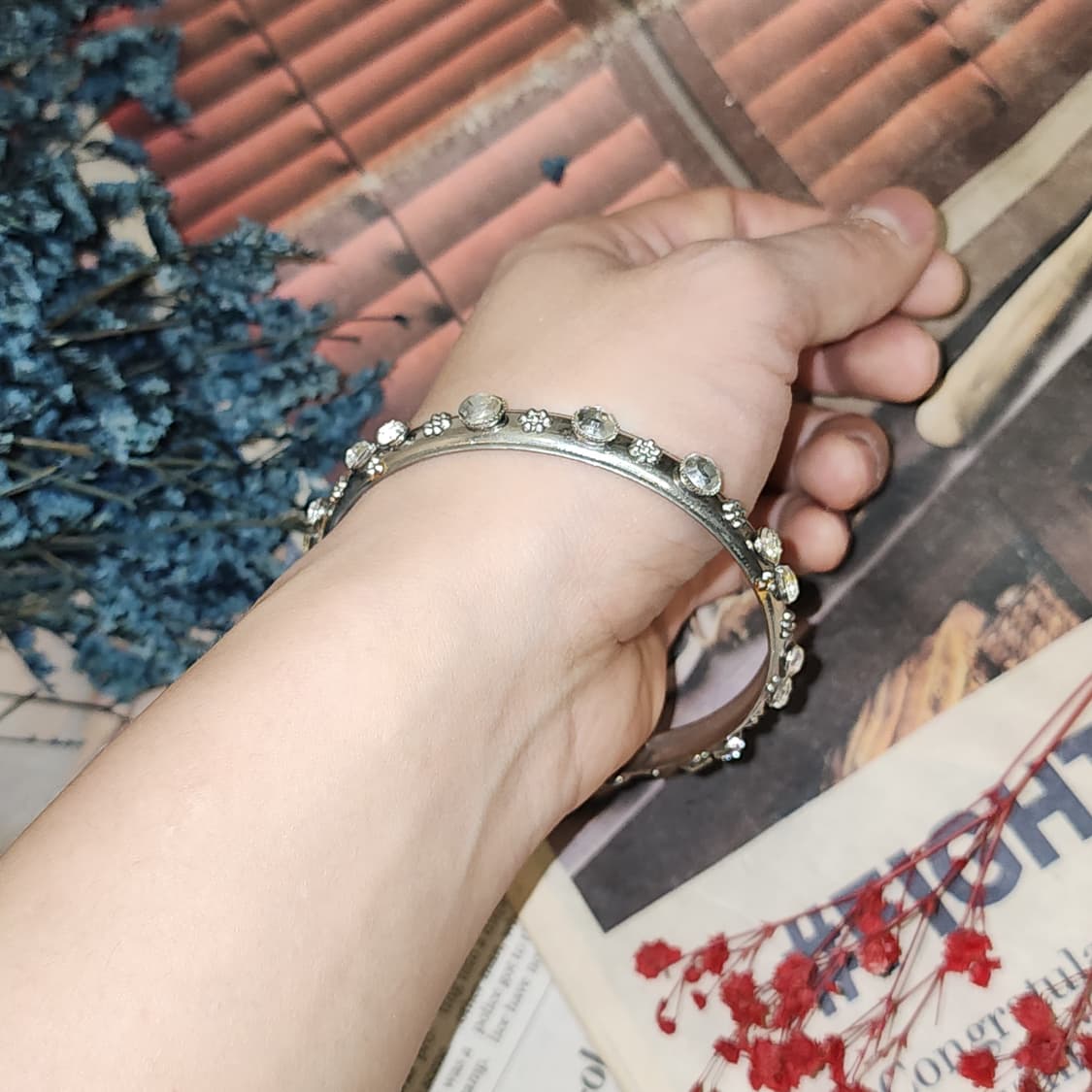 90s 프랑스 빈티지 팔찌 빈티지 실버 플로럴 뱅글 팔찌 엔틱 쥬얼리 상품이미지8