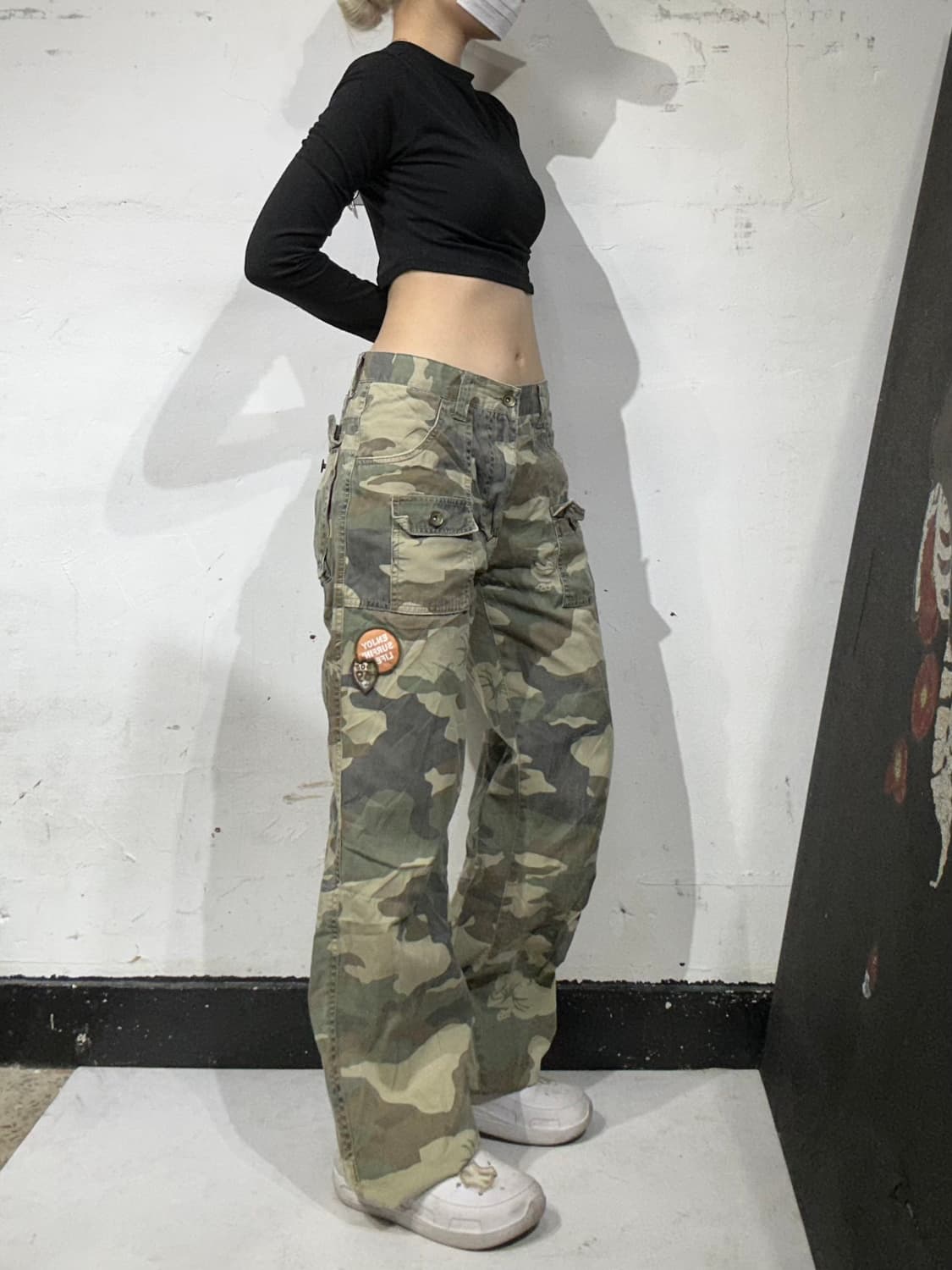 일본 빈티지 베이지 밀리터리 카모 카고 와이드 포켓 디테일 팬츠  상품이미지1