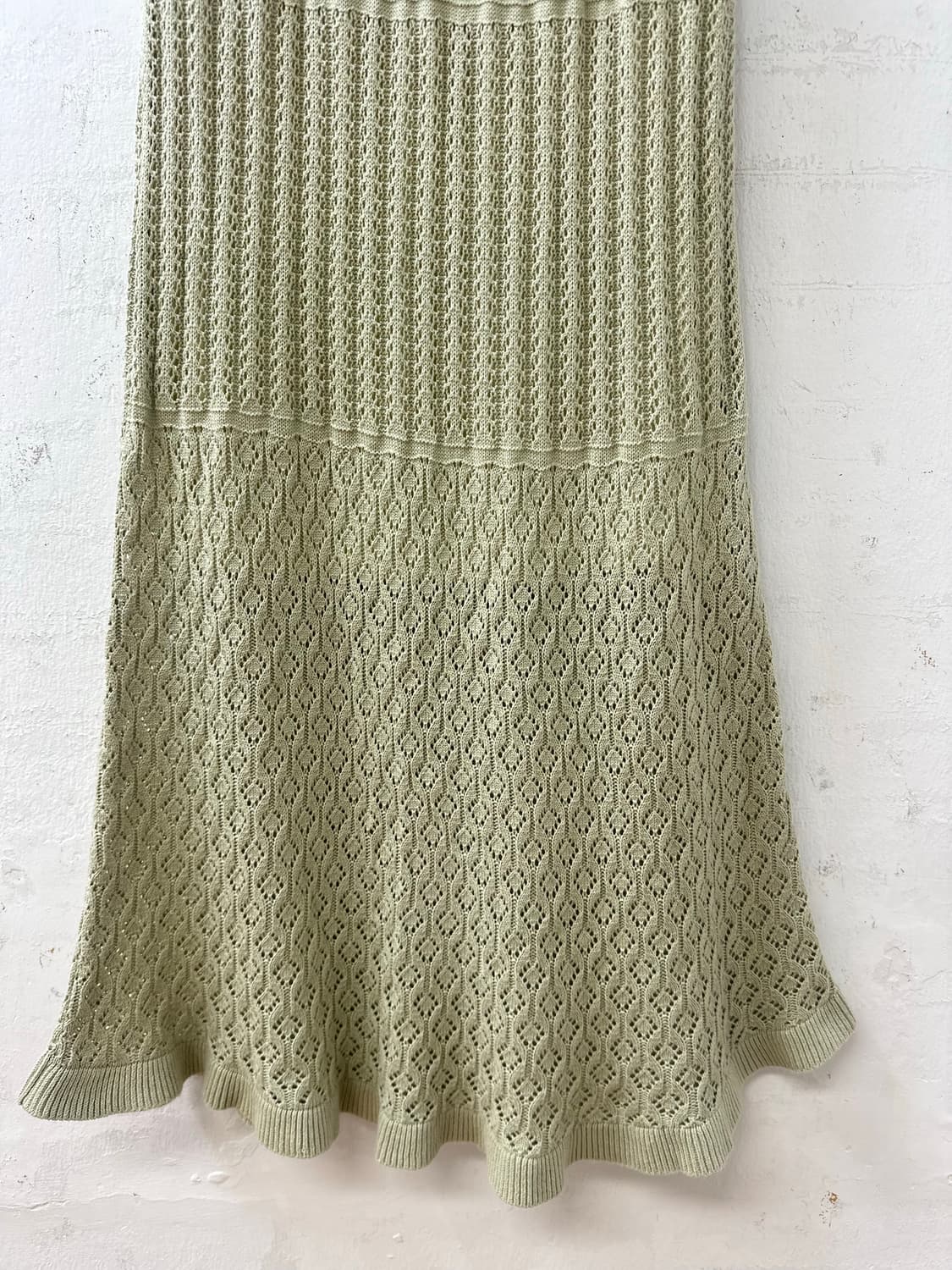 일본빈티지 세이지 그린 펀칭 썸머니트 머메이드 롱 스커트 밴딩 스트링조절 상품이미지3