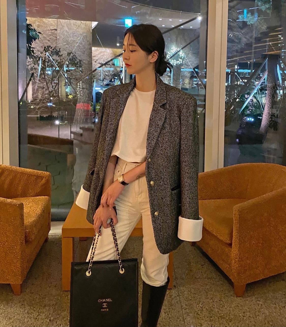 러브미우 포텐 커프스 자켓 시에 오르 헤링본 코트 상품이미지3