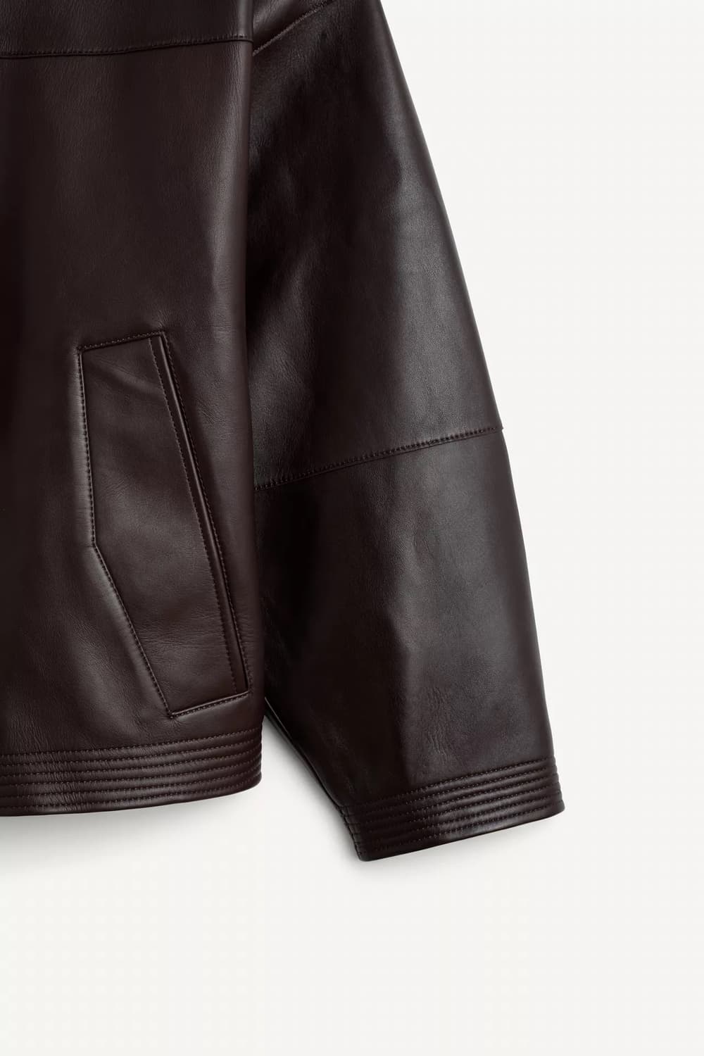 자라 SRPLS 후드 레더 가죽 자켓 다크 브라운 L-XL 상품이미지7