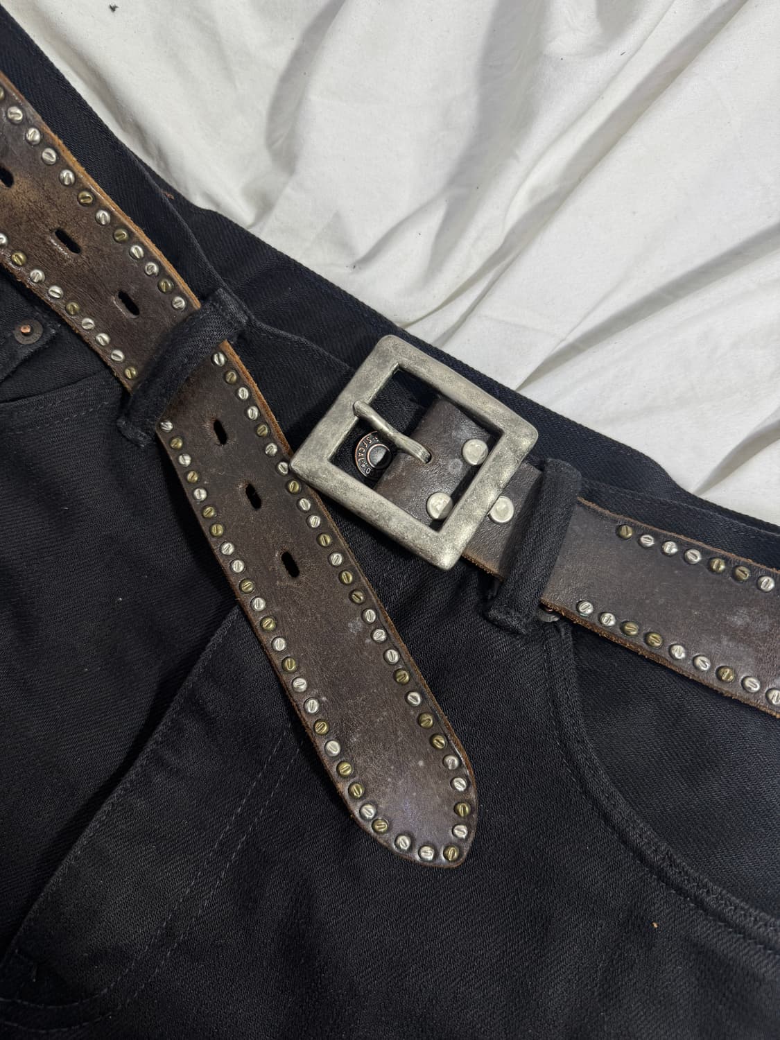 빈티지 스터드 레더 벨트 상품이미지4
