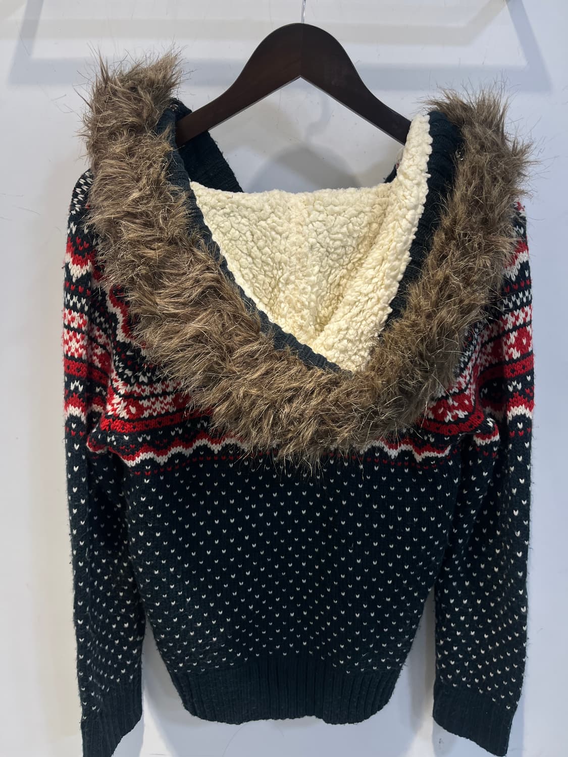 Japanese vintage 빈티지 퍼 디테일 후드 니트 상품이미지4