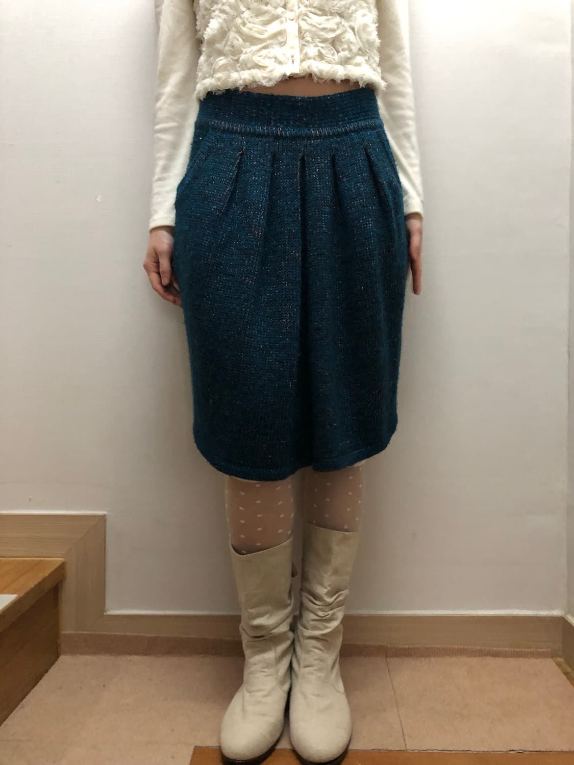 빈티지 다크네이비 글리터 벌룬 핏 미디 스커트 상품이미지1