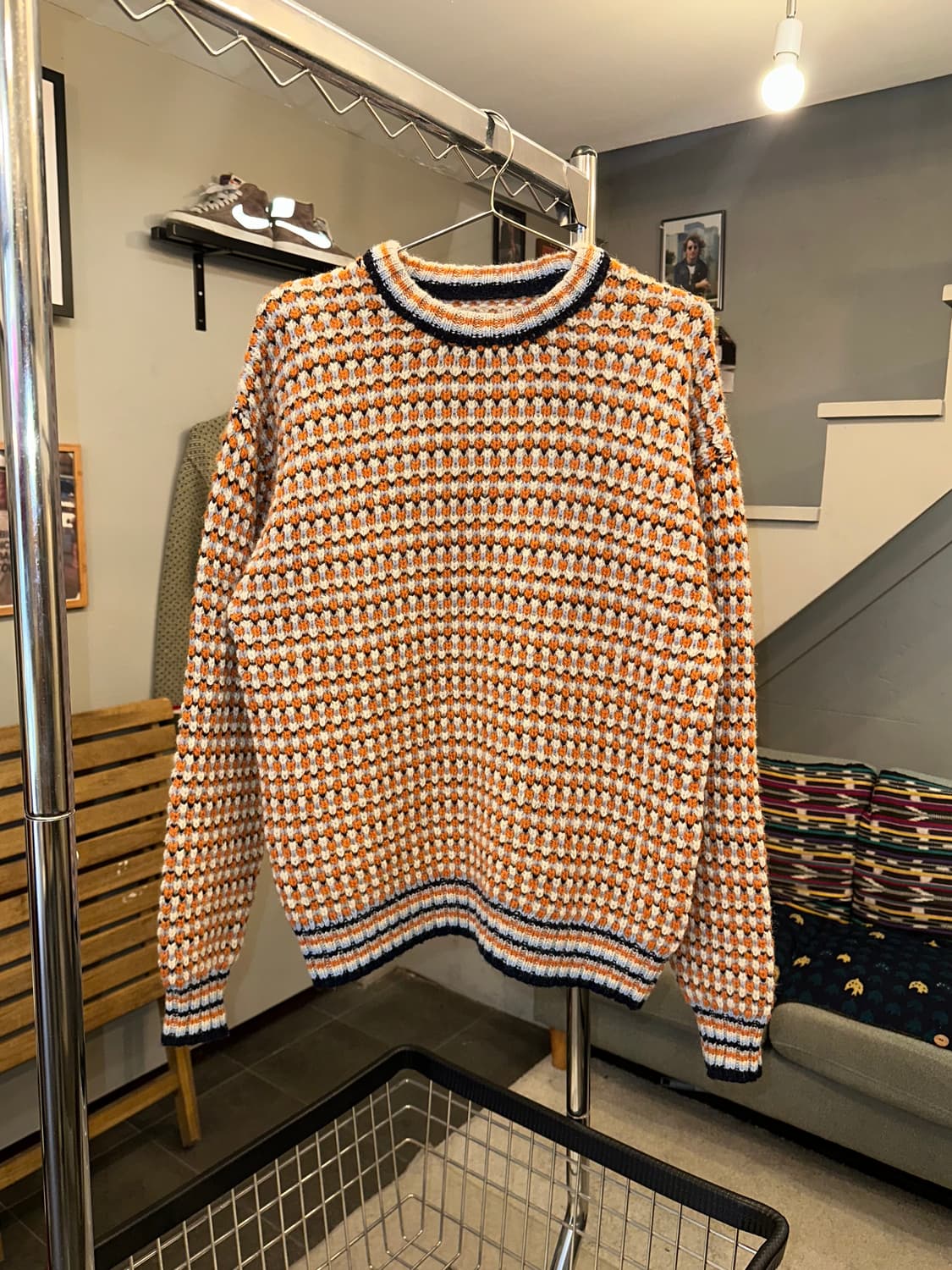 Beams check pattern detail wool knitwear 상품이미지3