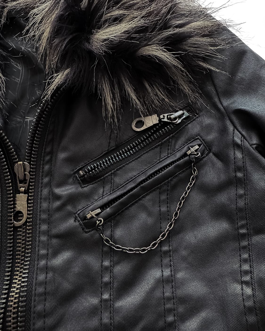Fuga Waxed Double-Zip Fur Rider Jacket 상품이미지3