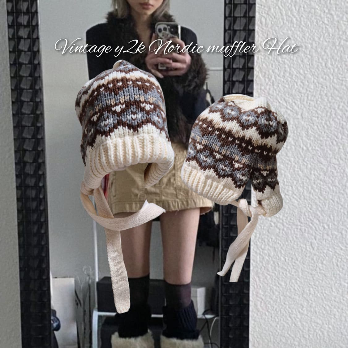 Vintage y2k Nordic muffler Hat 상품이미지1