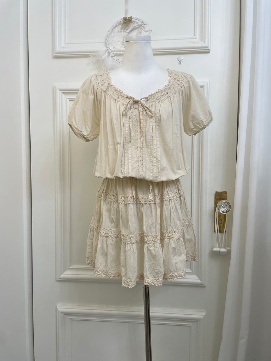 ivory lace trimming bow point cotton opc 상품이미지1