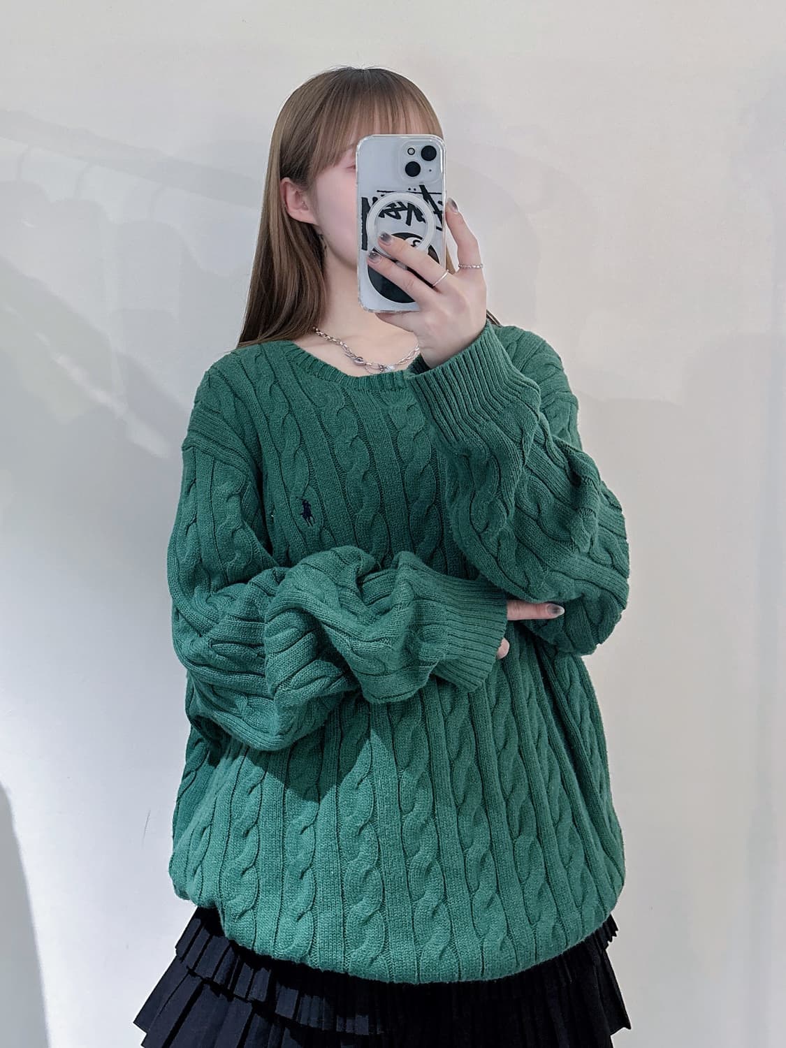 폴로 그린 포니 오버핏 꽈배기 니트 상품이미지1