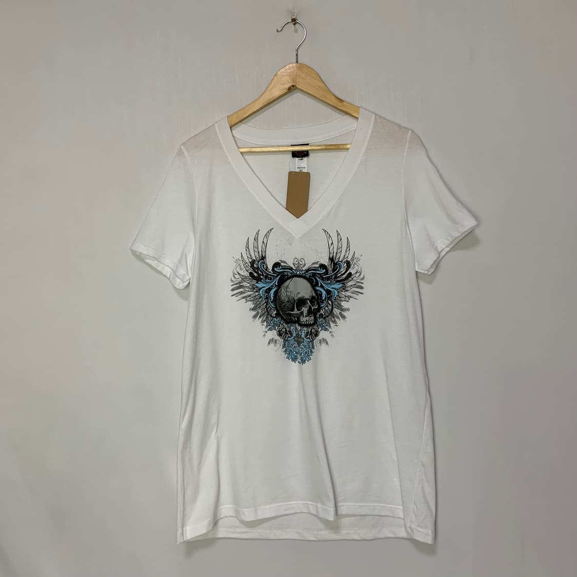 할리데이비슨 빈티지 해골 프린팅 브이넥 반팔 티셔츠 남녀공용 XL 상품이미지1