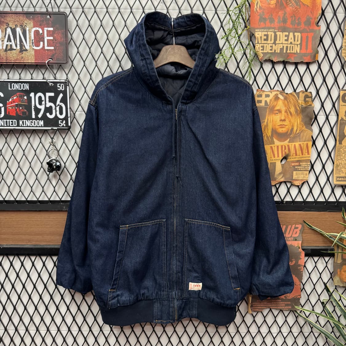 JPN VINTAGE 데님 후드 워크 자켓 전면 로고 포인트 진청 상품이미지1