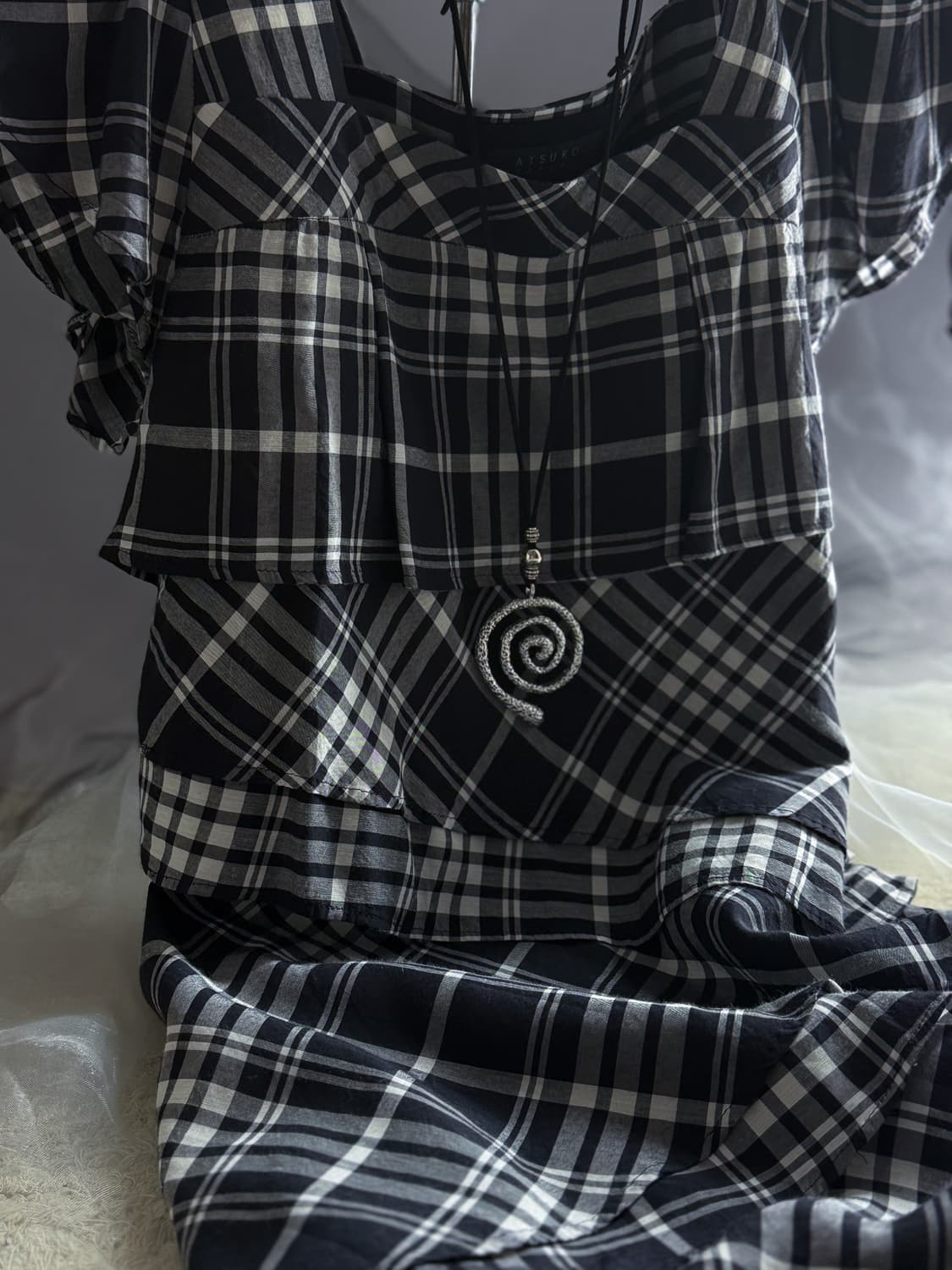 Tartan Square Neck Tiered Dress 0210 상품이미지4