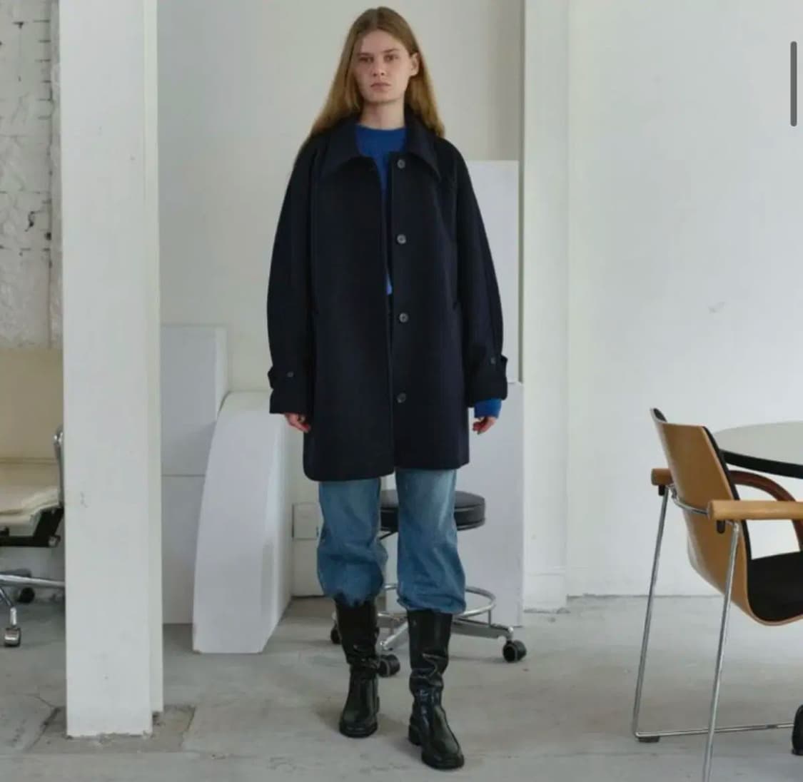 포저 울 하프 코트 네이비 상품이미지1