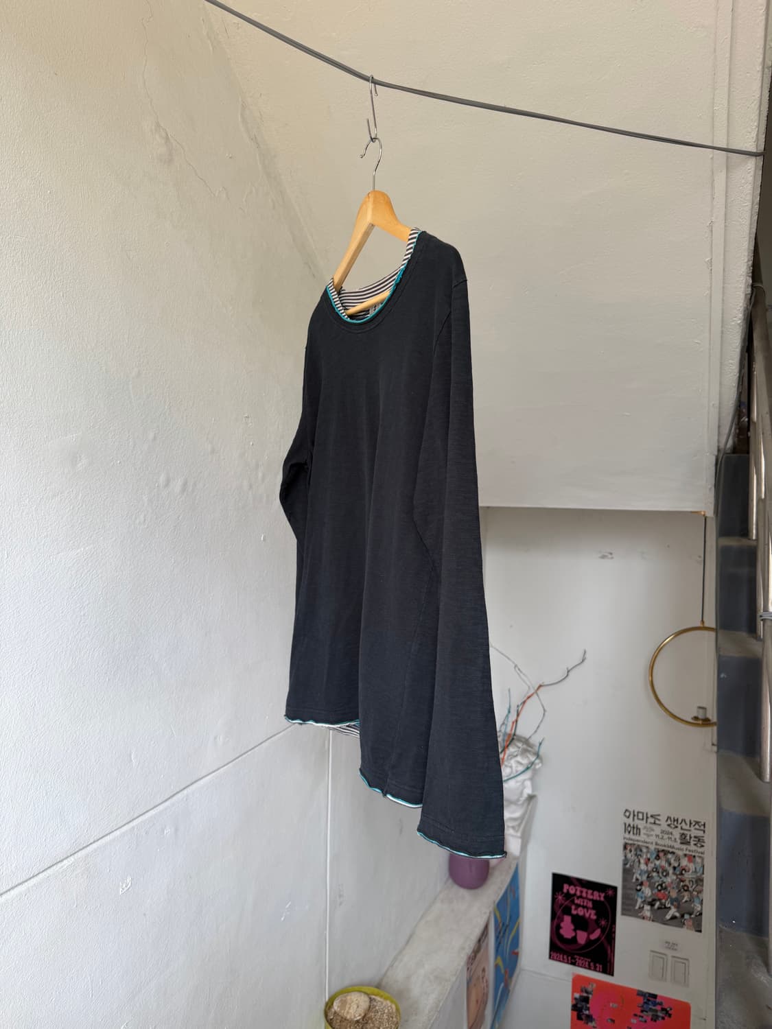 y2k 레이어드 스트라이프 포인트 티셔츠 상품이미지4