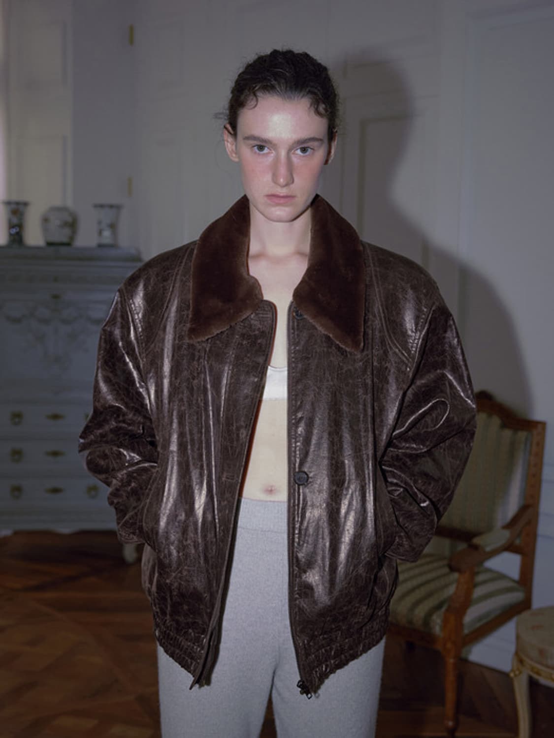 오버듀플레어 크랙 레더 블루종 브라우니 상품이미지1