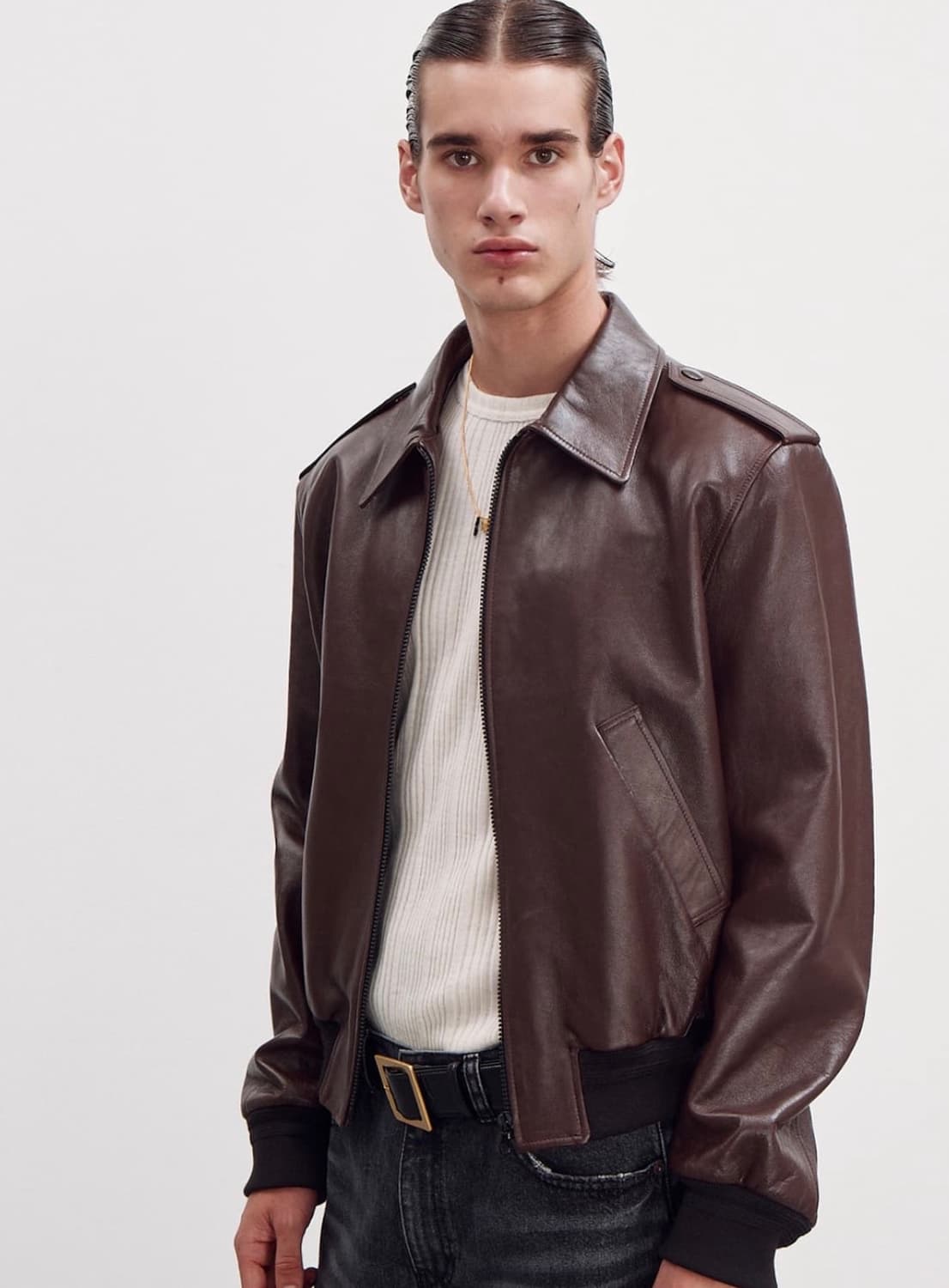 렉토 에폴렛 레더점퍼 브라운 S 상품이미지3