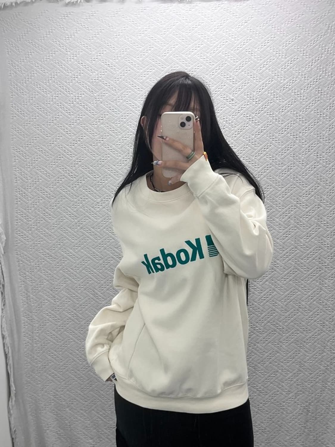 코닥 빈티지 딥그린 자수로고 크림 맨투맨 S C07623 상품이미지2