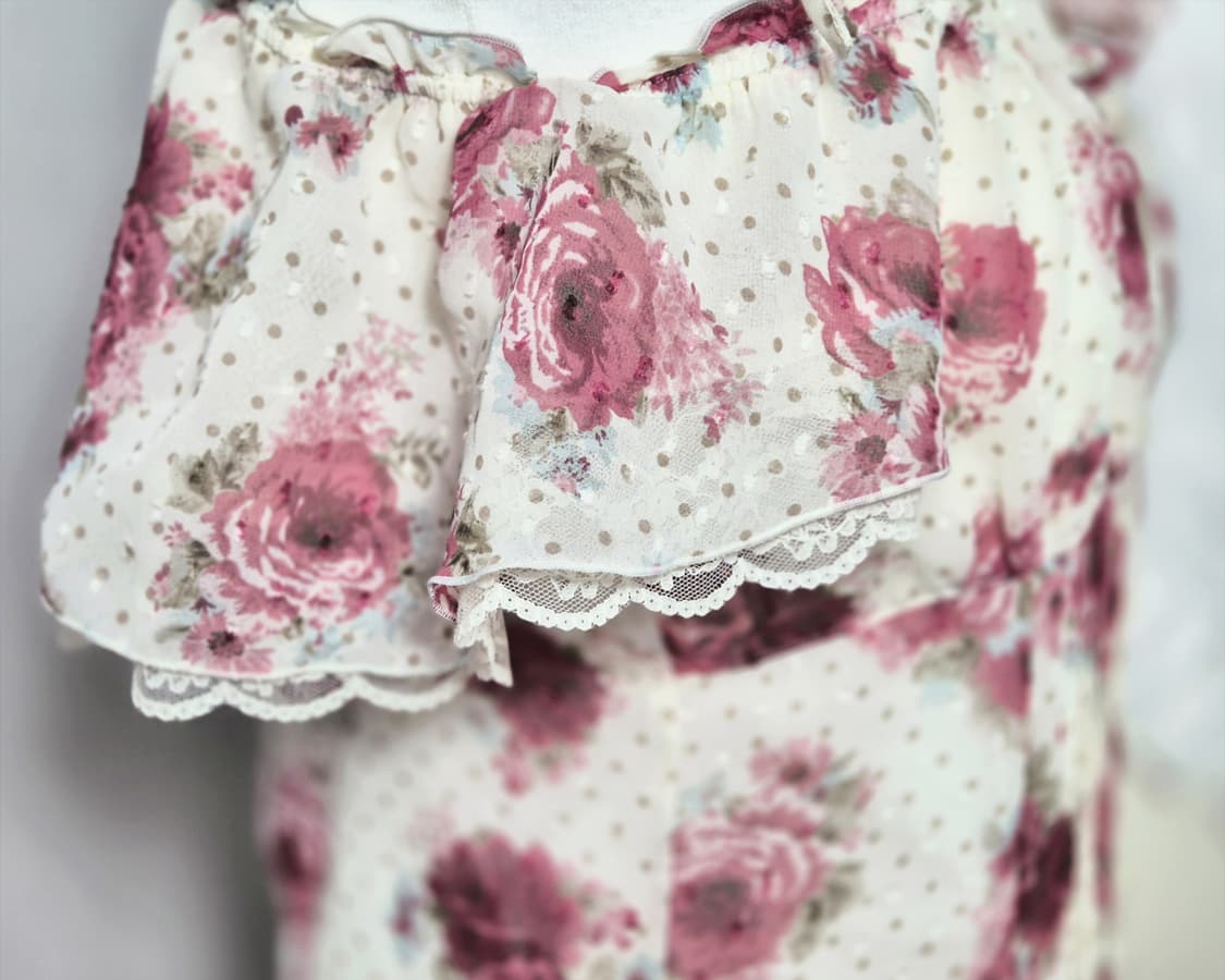 도트 플로럴 레이스 오프숄더 히메카지 히메갸루 3세트 리즈리사깔 상품이미지3