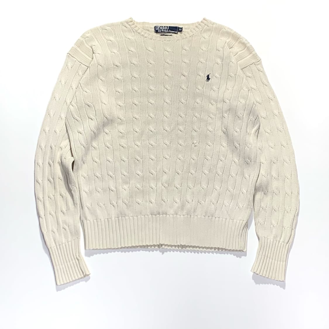 폴로 화이트 코튼 케이블 니트 상품이미지1