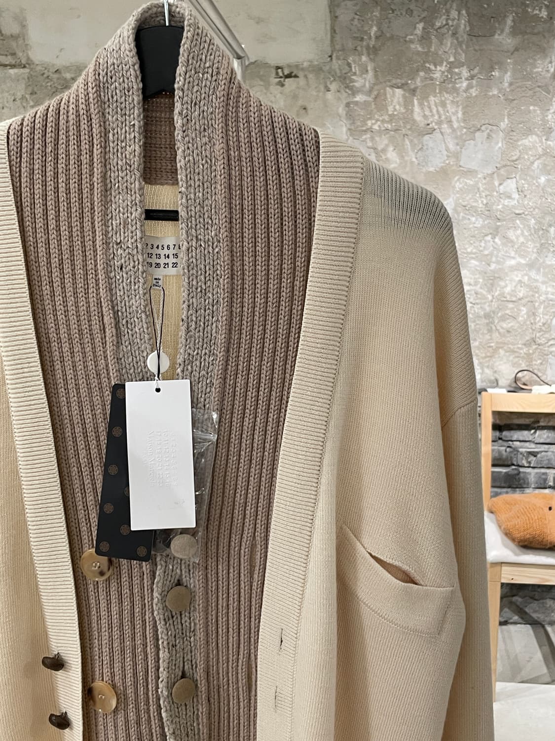 메종 마르지엘라 10 17F/W 아이보리 레이어 백스티치 울 롱 가디건 상품이미지3