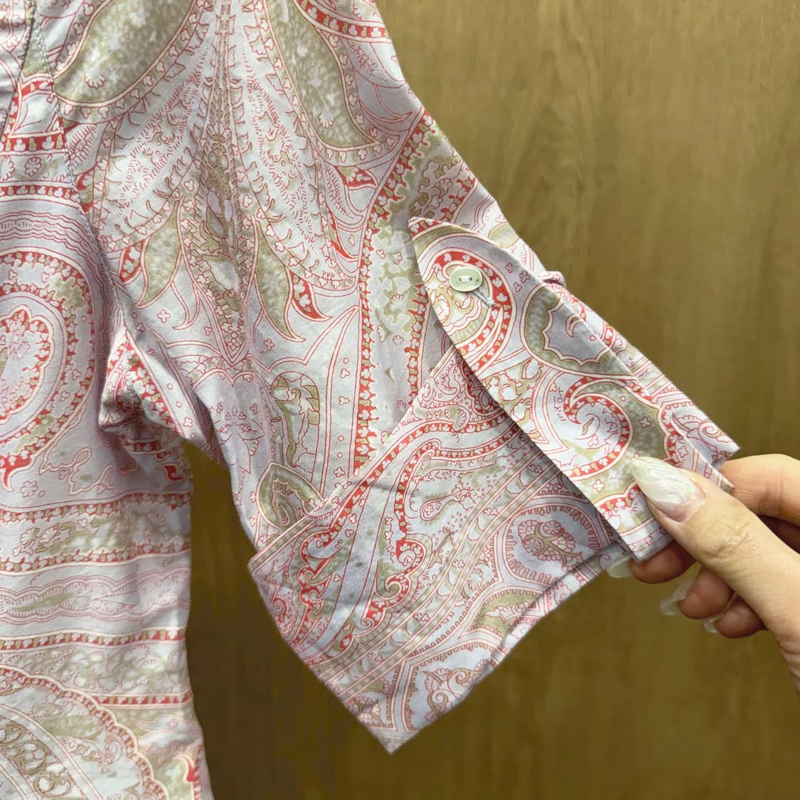 막스마라 반팔 셔츠 코튼 블라우스 페이즐리 패턴 디테일 슬림핏 핑크 상품이미지6