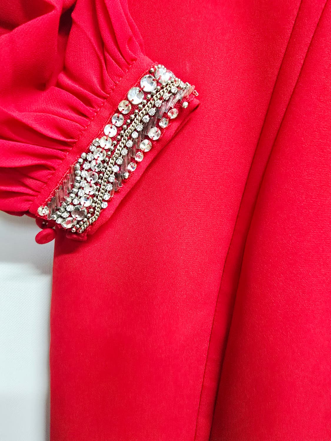 미니멈 레드 롱 슬리브 원피스 큐빅 장식 상품이미지3