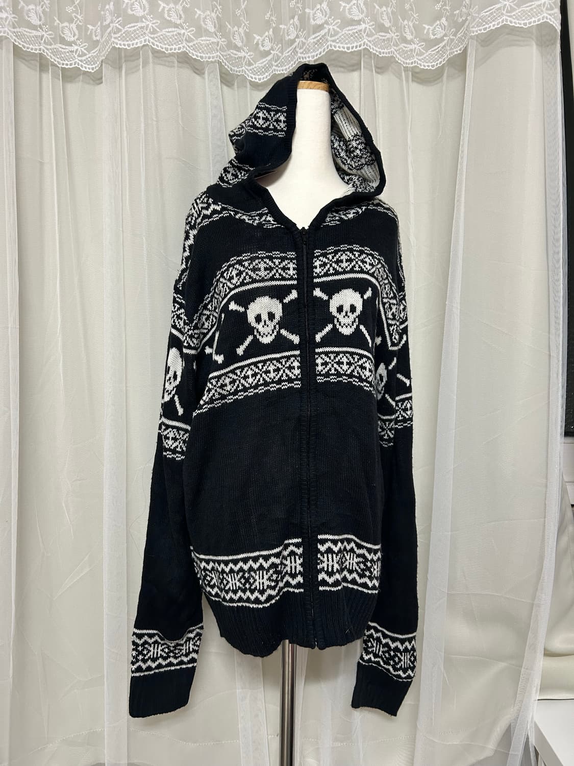 해골 스컬 펑크 니트후드집업 상품이미지1