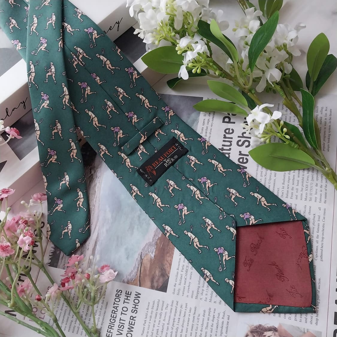 보포트 실크 그린 테니스 모티브 패턴 넥타이 9.7cm A등급 K1792 상품이미지5