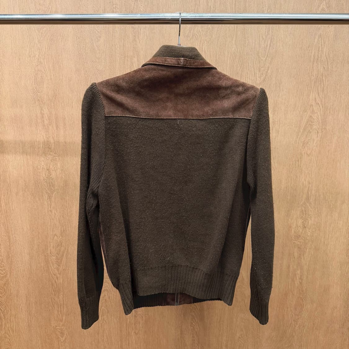 빈티지 스웨이드 니트 하이브리드 집업 자켓 브이 패턴 디테일 브라운 상품이미지3