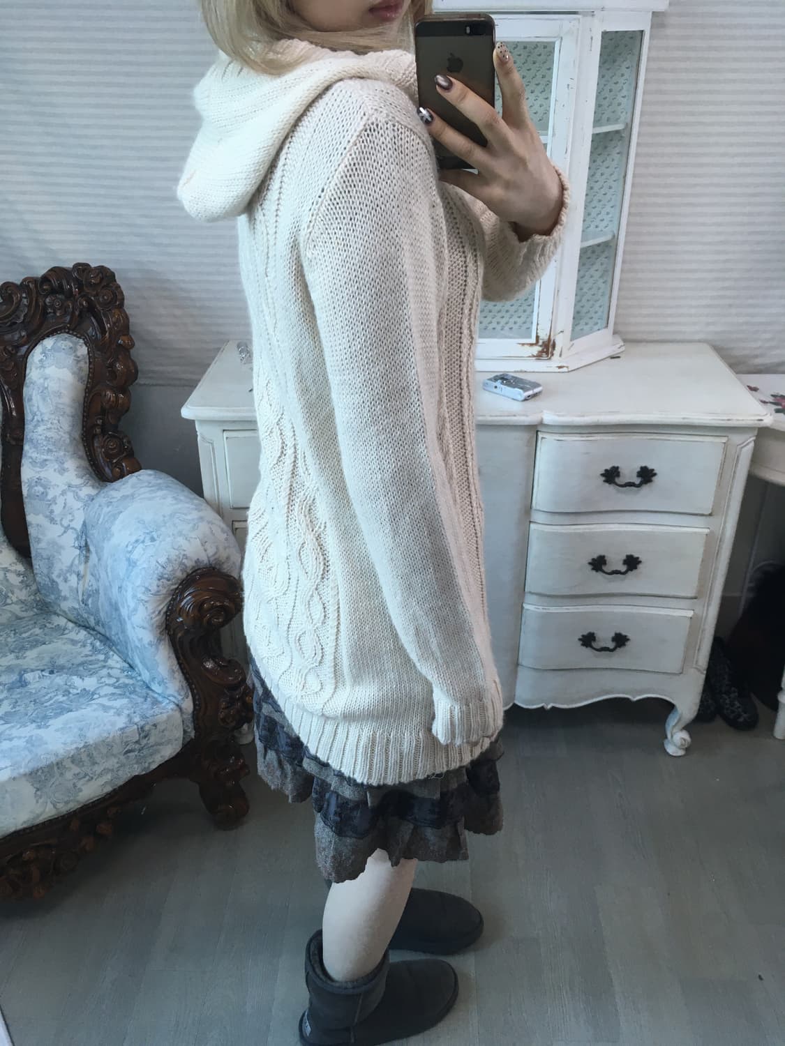 일본빈티지 이스트보이 아이보리 꽈배기 니트 가디건 상품이미지3