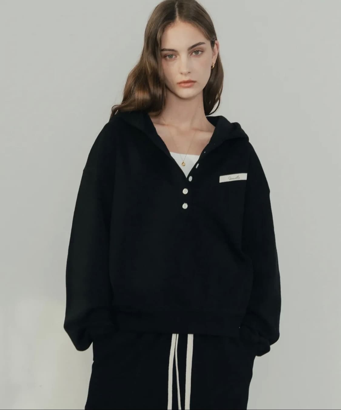 신앤리 테일러 코튼 스웻 후드 티셔츠 블랙 상품이미지1