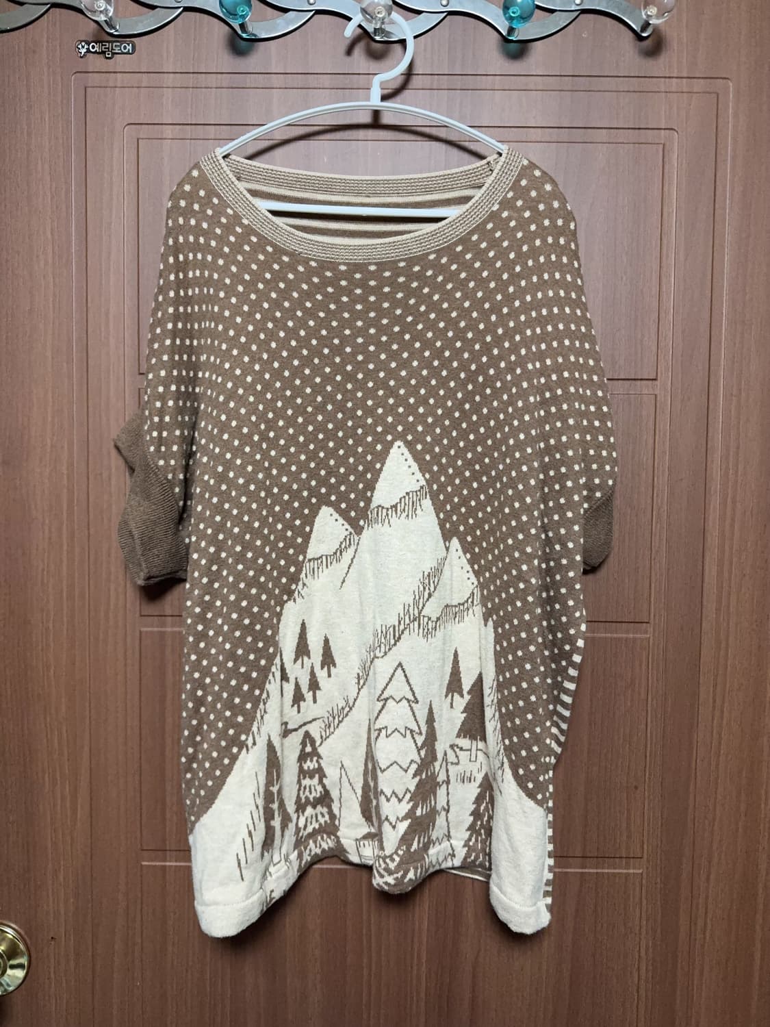 모리걸 하구미 일본 빈티지 라떼갸루 도트 아트 패턴 반팔 니트 상품이미지1