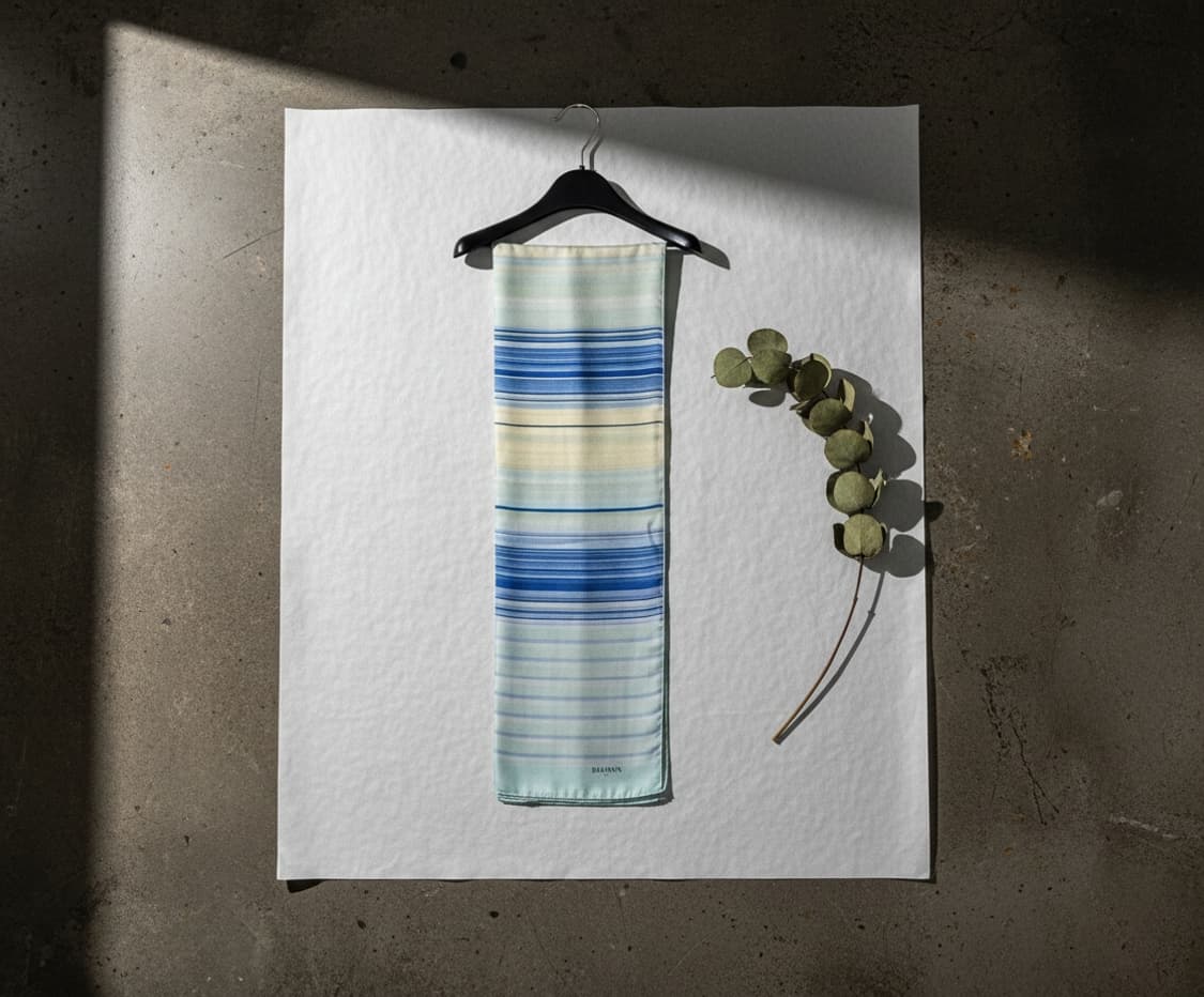 BALMAIN 발망 실크 스트라이프 롱 스카프 (민트/블루) 상품이미지4