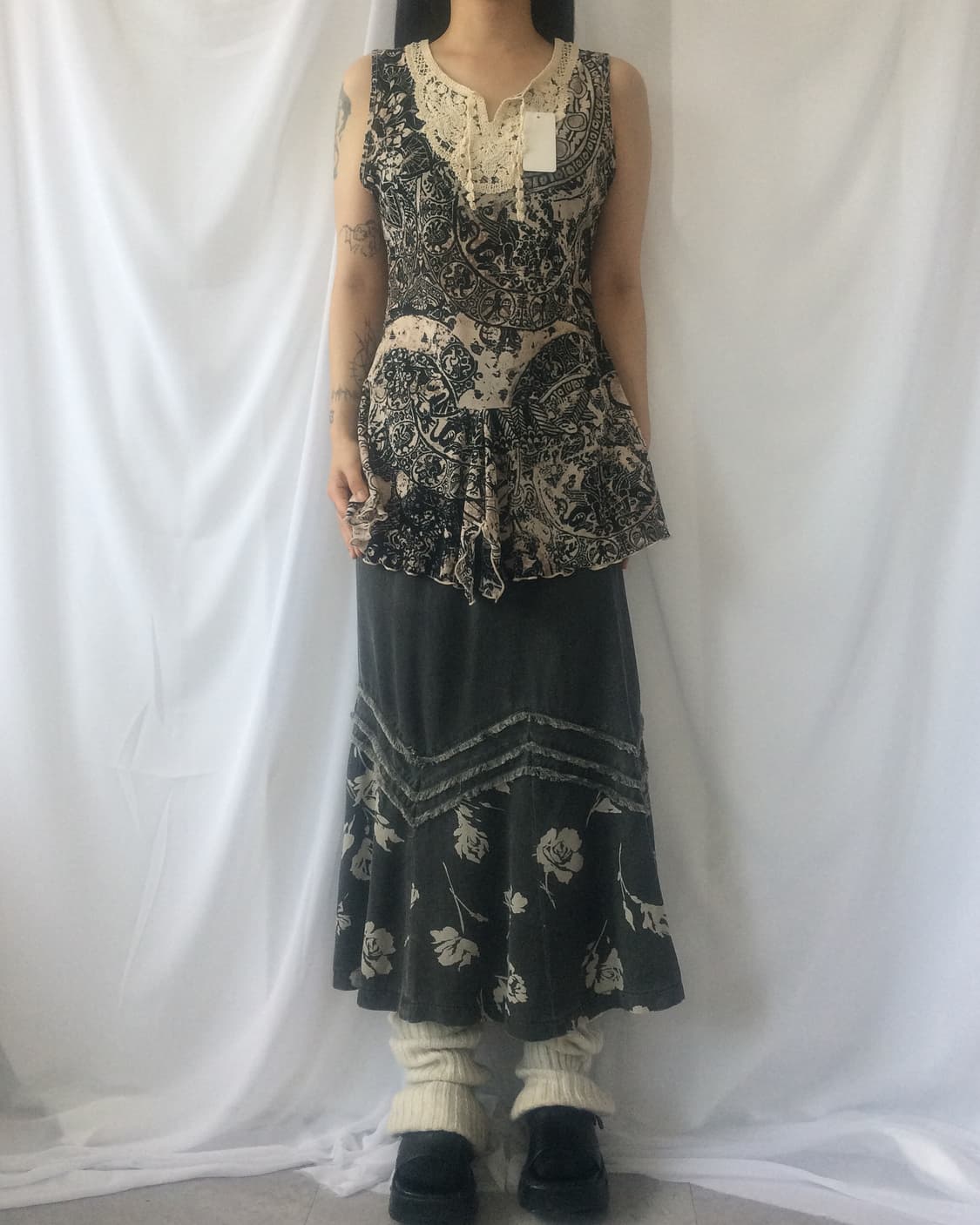 Flower printing unbalanced line detail s 상품이미지3