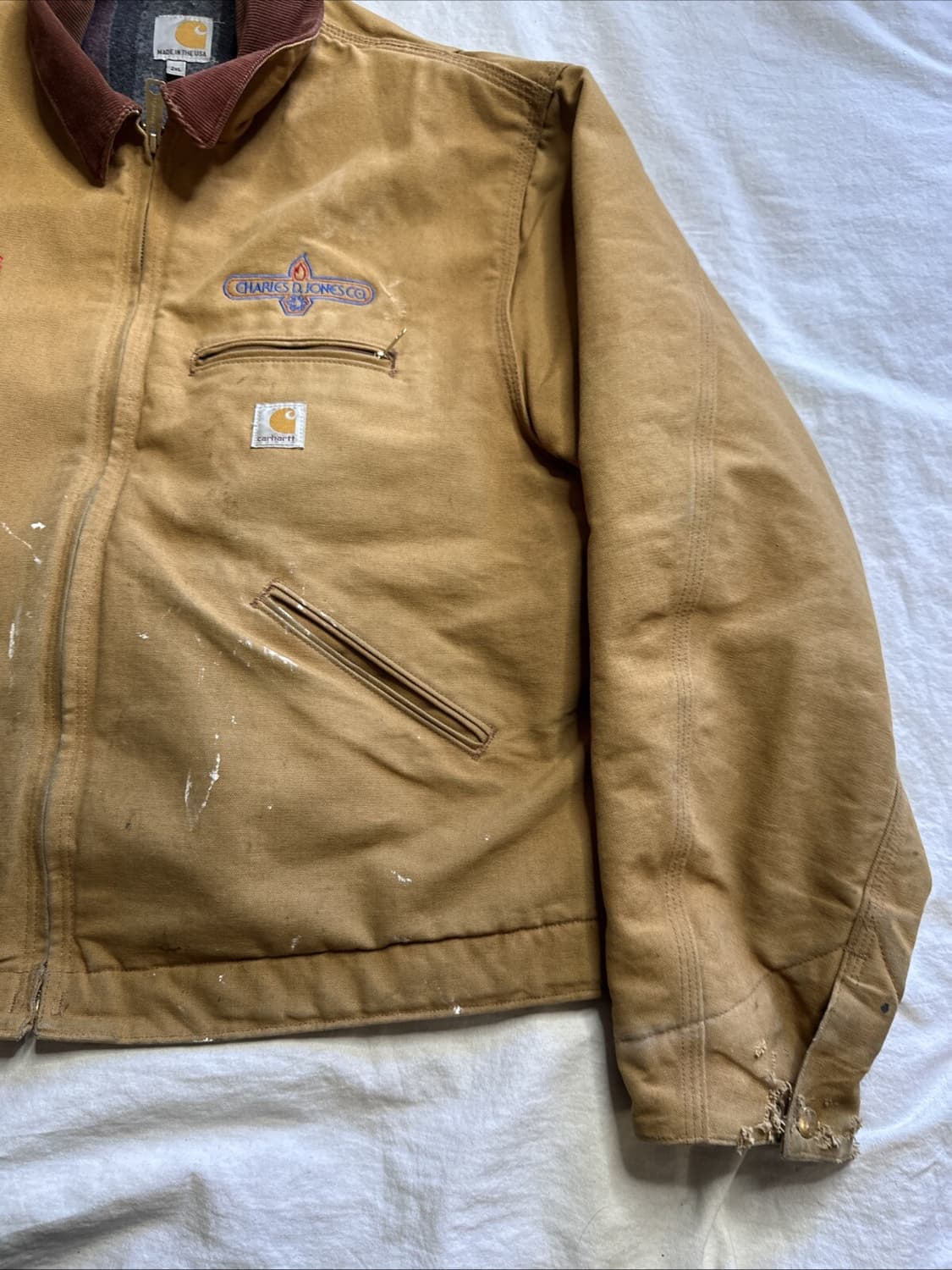 90s 칼하트 J01 디트로이트 린나이 오셰이 컴퍼니 커스텀 자켓 브라운 상품이미지2