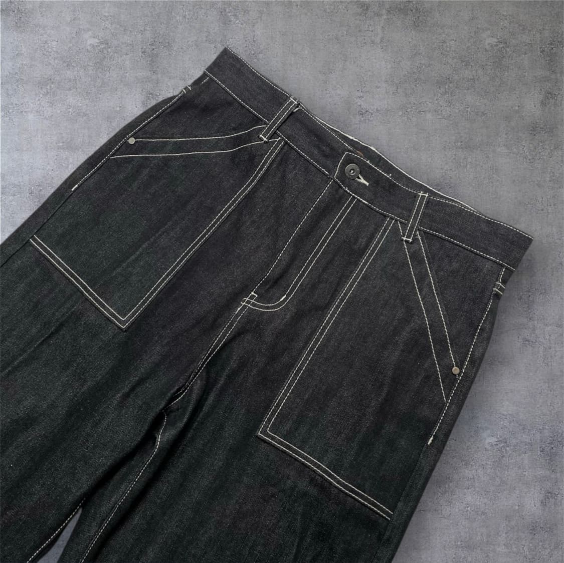 비슬로우 Beslow 흑청 스티치 포인트 셀비지 와이드 데님팬츠 32 상품이미지2