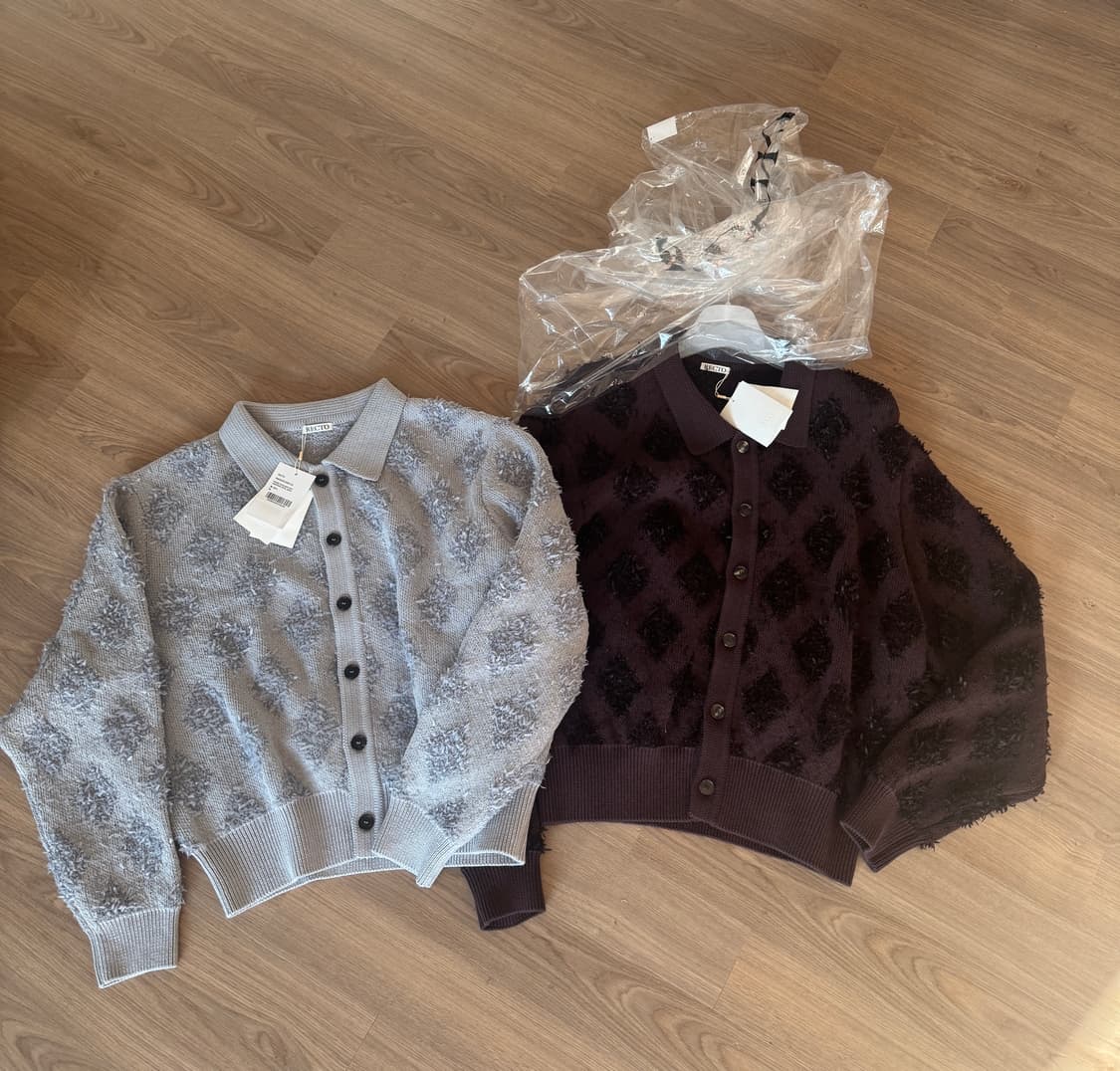렉토 자카드 니트 가디건 브라운, 그레이 M 새상품 판매  택체 미착용  상품이미지1