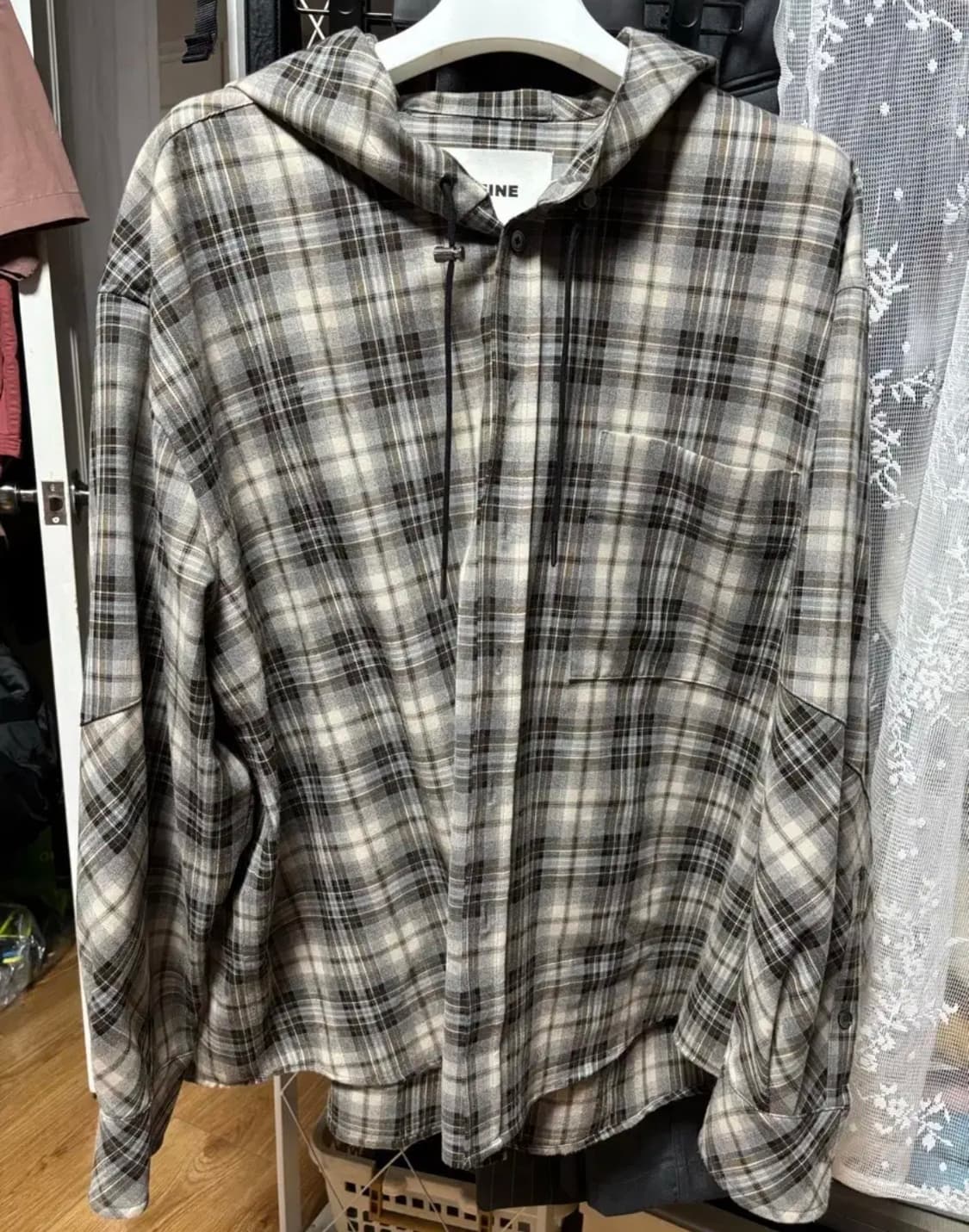 2) 알렌느 체크 후드 셔츠 그레이 상품이미지2