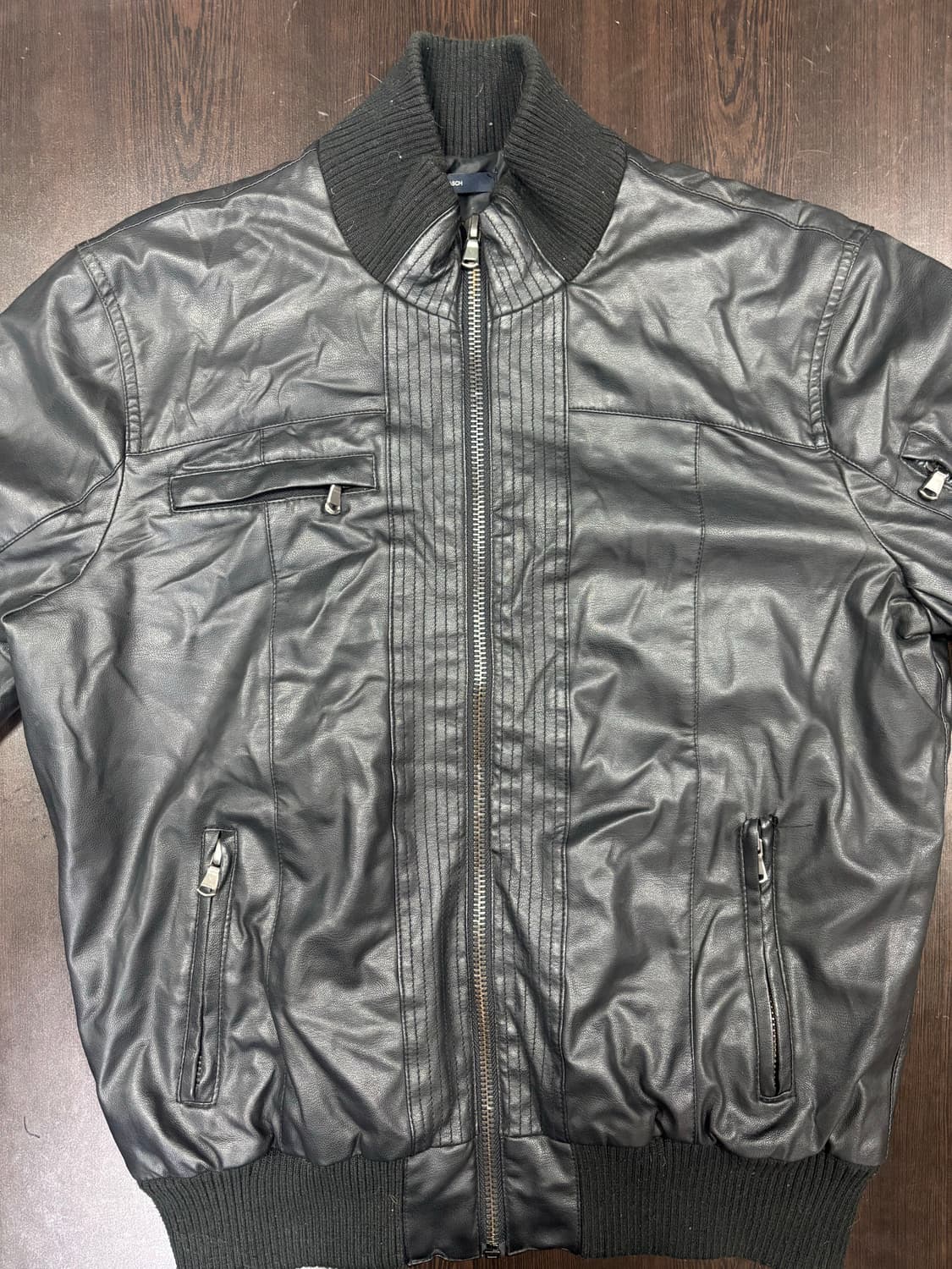 블랙 가죽 봄버 자켓 상품이미지6