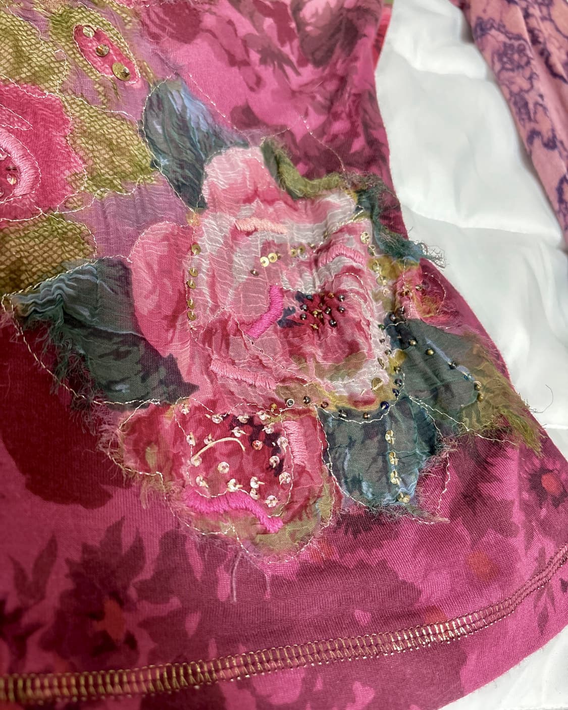 오리엔탈 대장 와인 핑크 플라워 롱슬리브 탑 일본빈티지 포더피피 상품이미지2